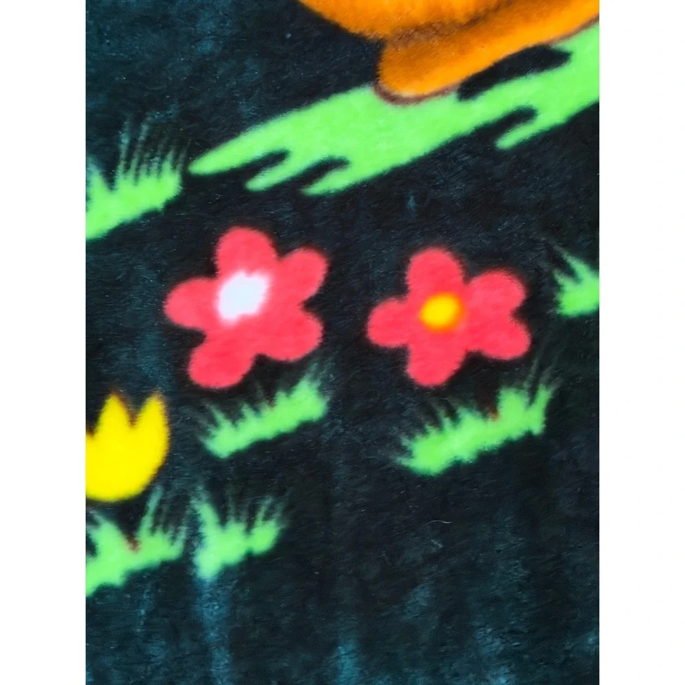 Vintage Teddy Bear Puppy Plush Mink Style Fleece Blanket Forest Green Kidcore
